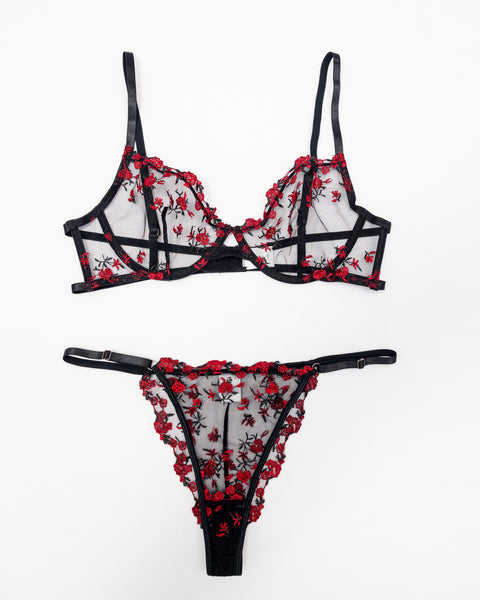 Naledi | Floral Bralette Panties Set Black