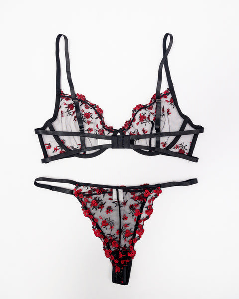 Naledi | Floral Bralette Panties Set Black